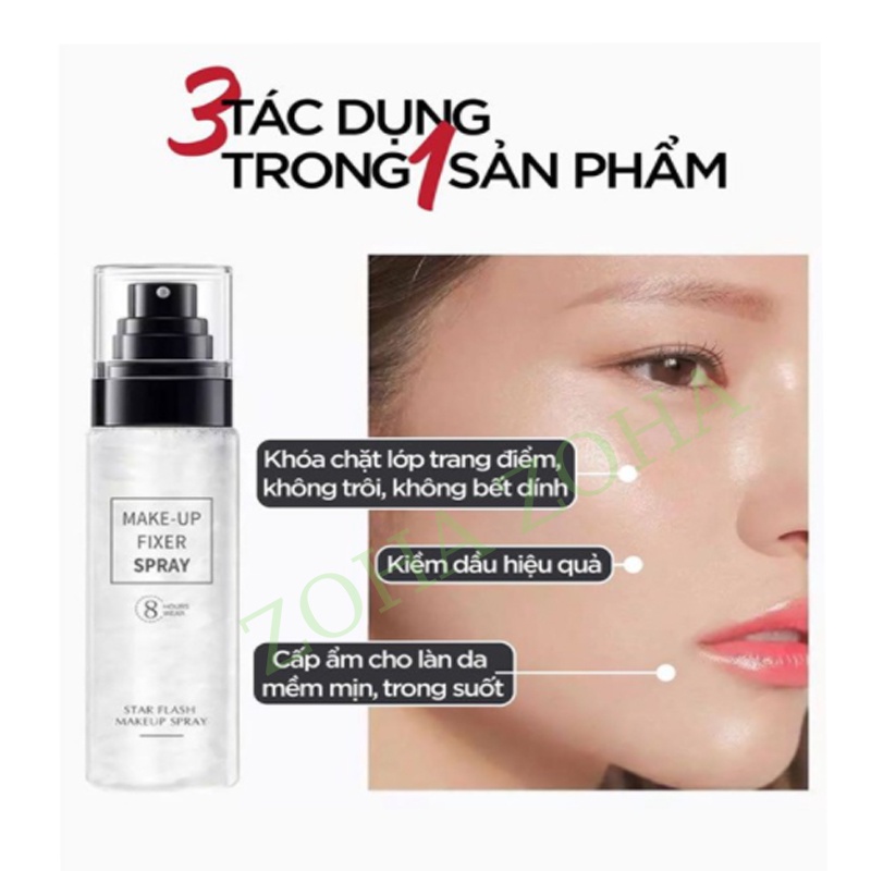 Xịt khoáng khóa lớp make up MAKEUP FIXER SPRAY ánh nhũ giữ lớp trang điểm lâu trôi và cấp ẩm tức thì cho làn da