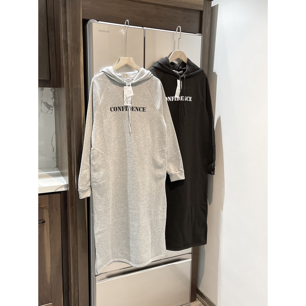 váy nỉ mũ dáng suông màu đen-xám siêu xinh kiểu hoodie nha | BigBuy360 - bigbuy360.vn