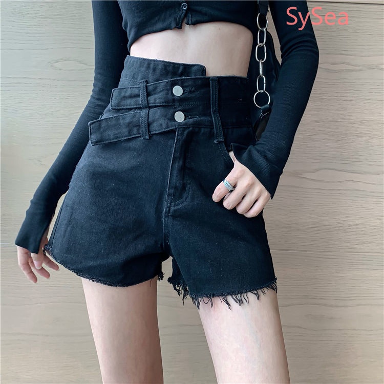 Quần short denim lưng cao thời trang trẻ trung cho nữ