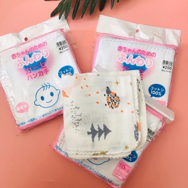 Khăn sữa cho bé vải xô xuất nhật in nhiều hình ngộ ngĩnh 27x27cm Bunakids KS01.1