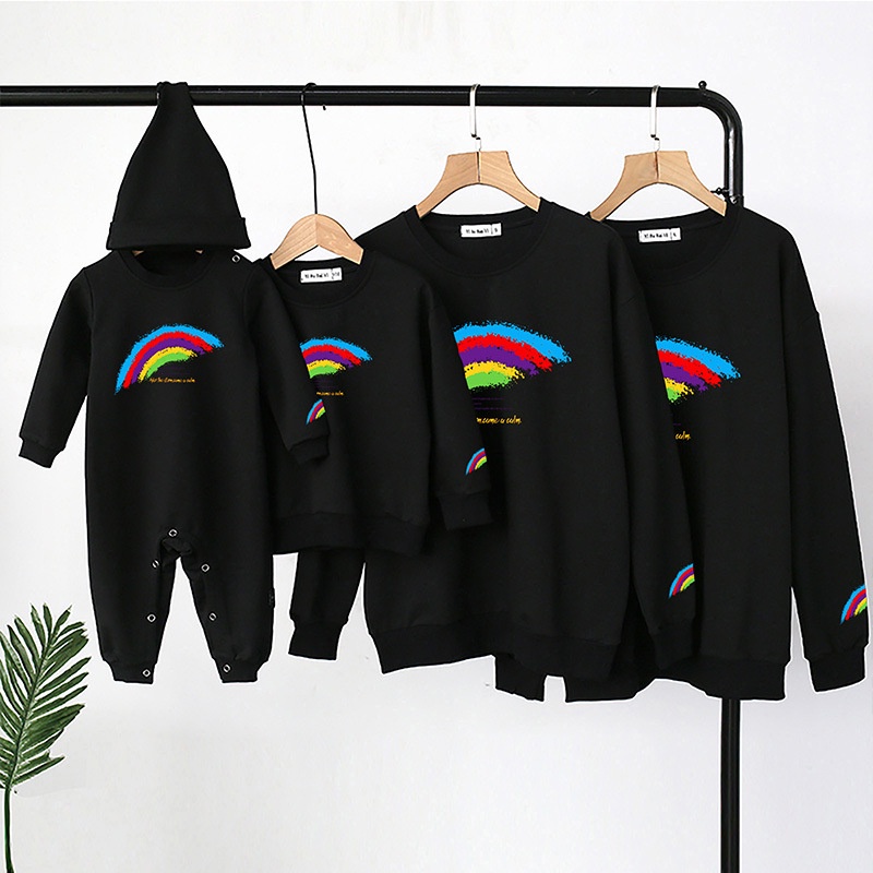 Áo Sweater Gia Đình Familylove- Mẫu Áo Gia Đình Họa Tiết Cầu Vồng After The Storm Came A Calm  Chất Nỉ Da Cá Cotton 100%