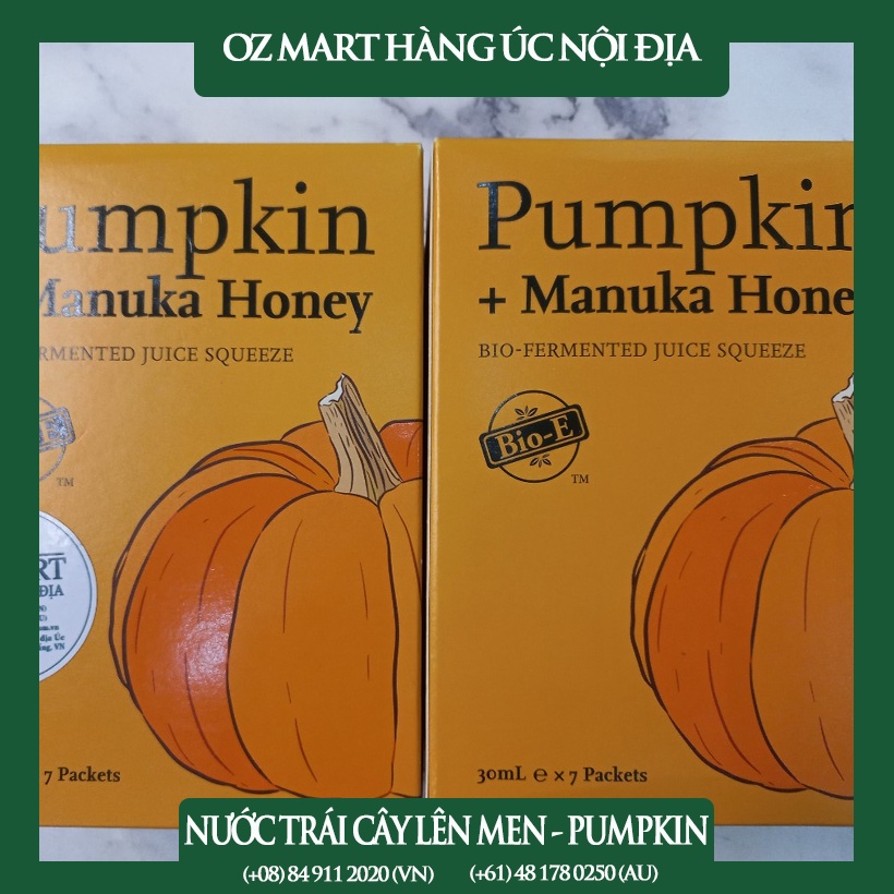 (26/10/2022)Nước trái cây lên men sinh học Bí ngô Mật ong Pumpkin Manuka Oz Mart Hàng Úc Nội Địa 7 gói x 30ml