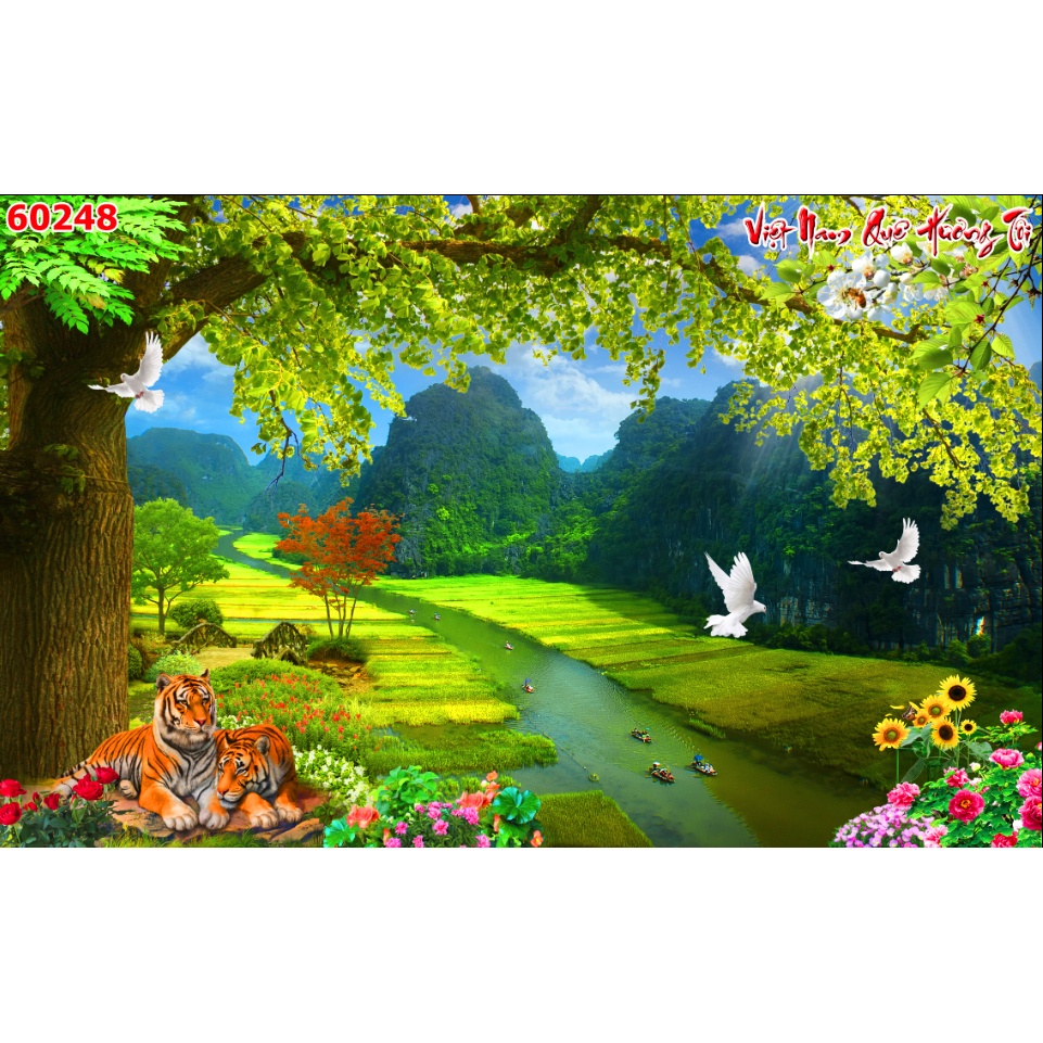 Tranh dán tường 3D cảnh rừng cây hùng vỹ giá rẻ, chất lượng cao