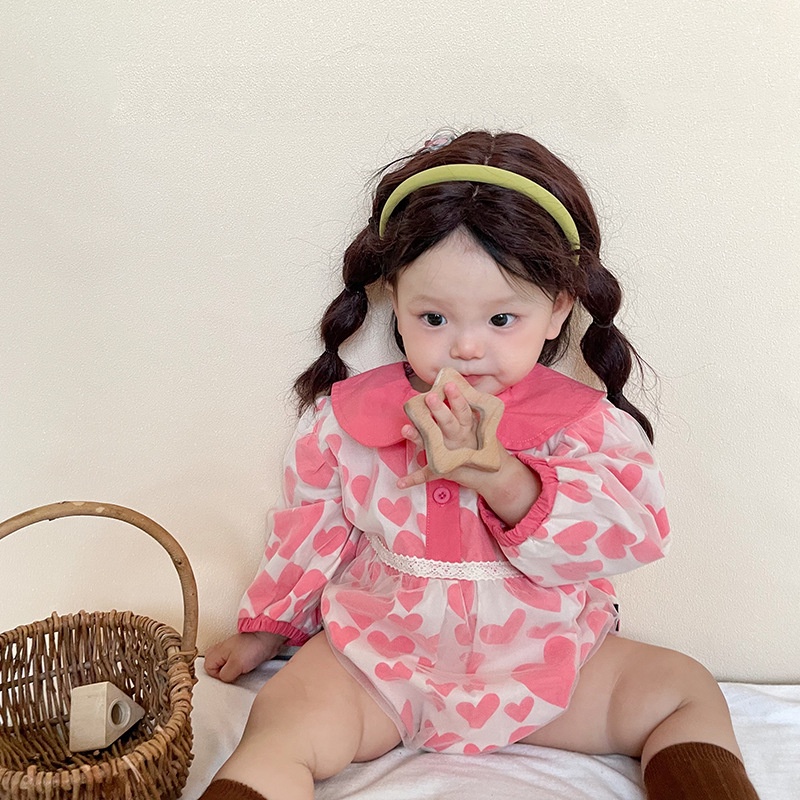 Áo Khoác Gió Công Chúa Cổ Búp Bê In Họa Tiết Trái Tim Dễ Thương Thời Trang Xuân Thu Cho Bé Gái