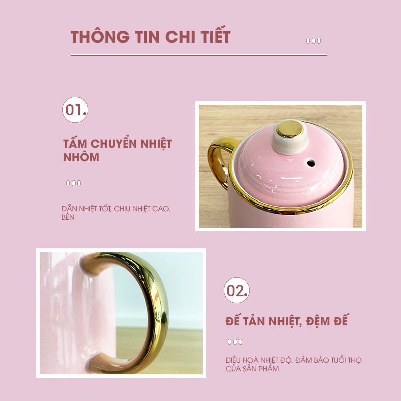 Cốc chưng yến 🍃 Cốc hầm đa năng bằng sứ màu hồng có bán lẻ cốc và đế điện tiếng Việt UNDER1000K không bảo hành