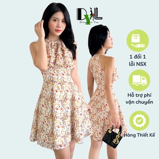 Đầm thiết kế cổ yếm bèo cổ chất liệu voan hoa