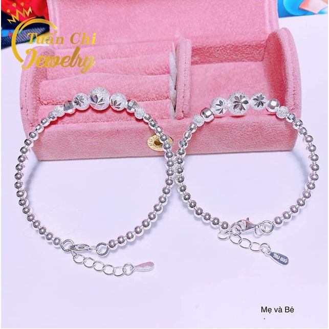 Lắc Tay Nữ⚡FREESHIP⚡ Set Vòng Tay Bạc Cao Cấp Cho Mẹ Và Bé, Hạt Bi Xinh Xắn, Dễ Thương