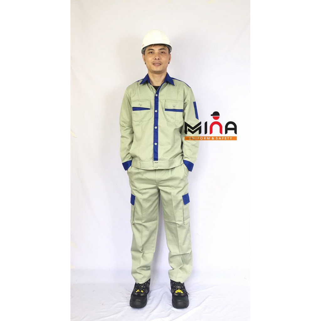Quần áo bảo hộ lao động ghi phối xanh quần túi hộp Mina Safety