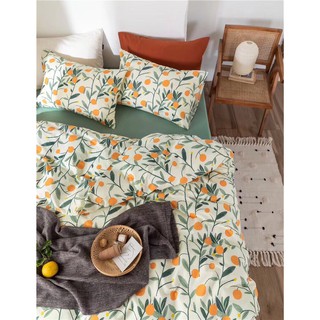 Sét chăn ga cotton poly quả cam nhiệt đới