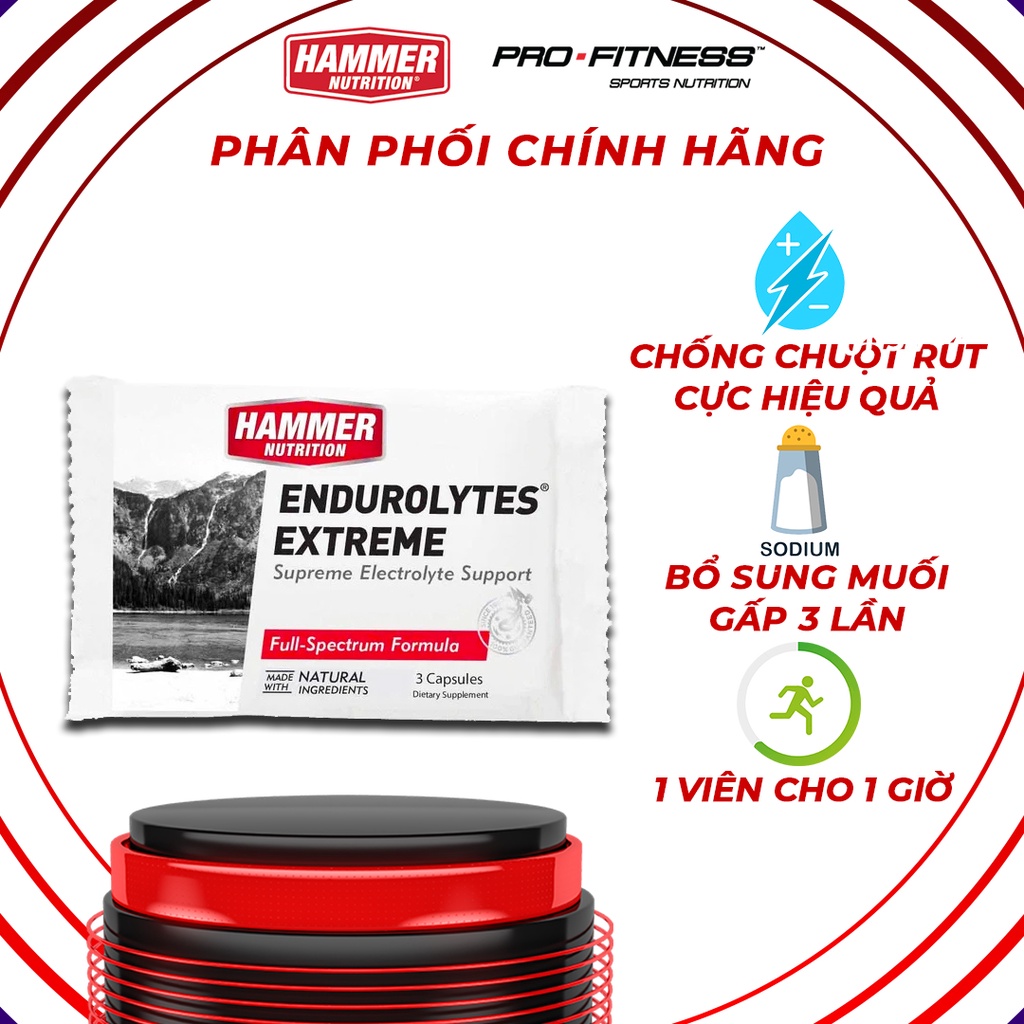 Viên muối điện giải Endurolytes Extreme Hammer Nutrition - Ngăn ngừa chuột rút trong điều kiện khắc nghiệt (Gói 3 viên)