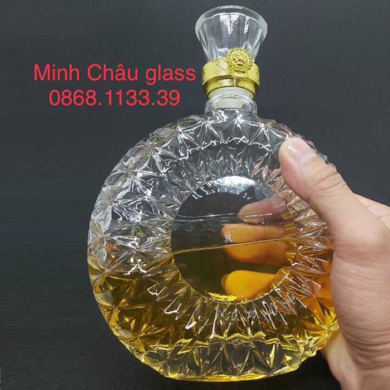 Chai thuỷ tinh đựng rượu 500ml, chai rượu xo tròn 500ml