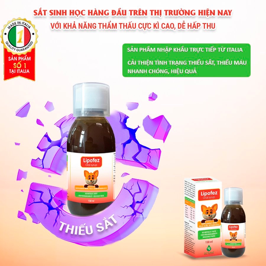 Siro Lipofez Oral Syrup bổ sung sắt và các loại vitamin cho bé hỗ trợ giảm nguy cơ thiếu máu Lọ 150ml