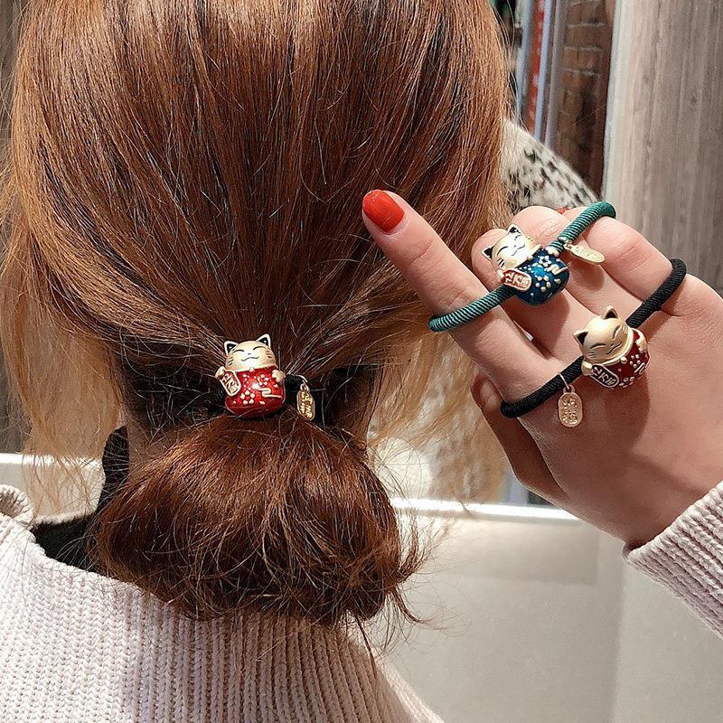 Dây buộc tóc hình mèo may mắn dễ thương cho nữ