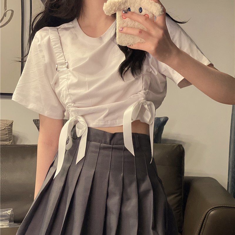 IELGY Áo thun ngắn in màu kiểu phương Tây dễ phối đồ