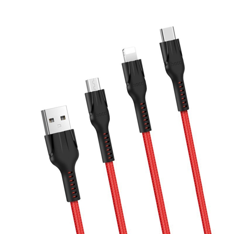 [Mã 2404EL10K giảm 10K đơn 20K] Cáp 3 in 1 Lightning, Type-C, Micro USB Dây Dù Siêu Bền Hoco U31 - Hàng Chính Hãng