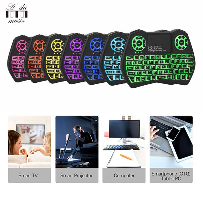 wireless rgb keyboard Bàn Phím Không Dây Có Đèn Led Và Điều Khiển Từ Xa Edes19 Cho Android Tv Box Pc