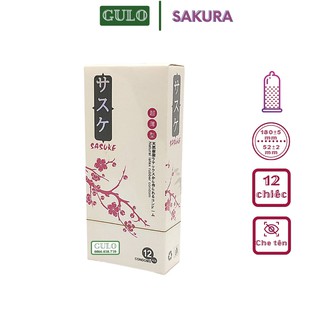 Bao Cao Su Siêu Mỏng SASUKE Hoa Anh Đào chứa nhiều hạt Gai nổi, Chính hãng An Toàn Hộp 12 bcs