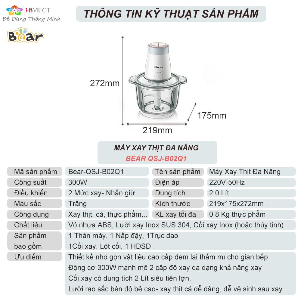 Máy Xay Thit Thưc Phẩm Đa Năng Tiện Dụng Bear QSJ-B02Q1 HiMect