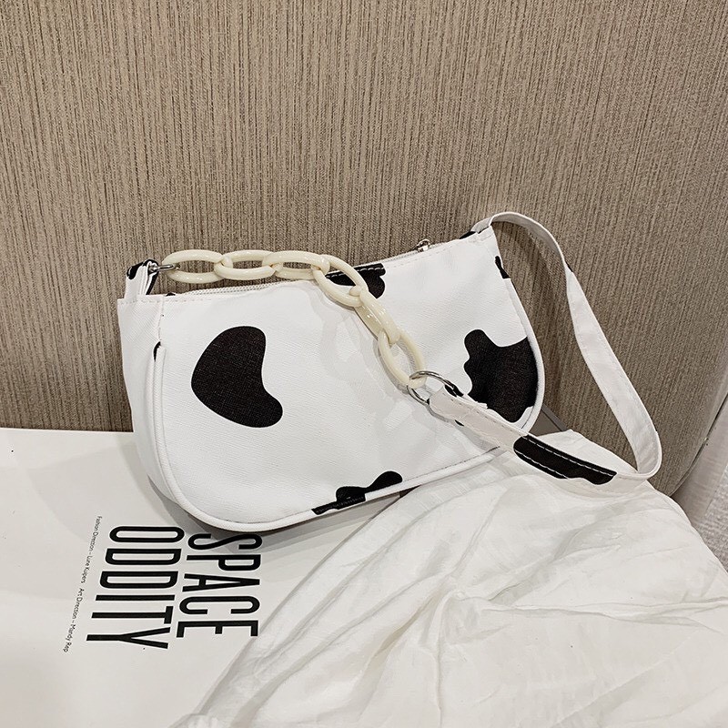 [Mã FAMAYWA2 giảm 10K đơn 50K] Túi kẹp nách phối dây xích hoạ tiết bò sữa thời trang siêu hót cho nữ TFT913