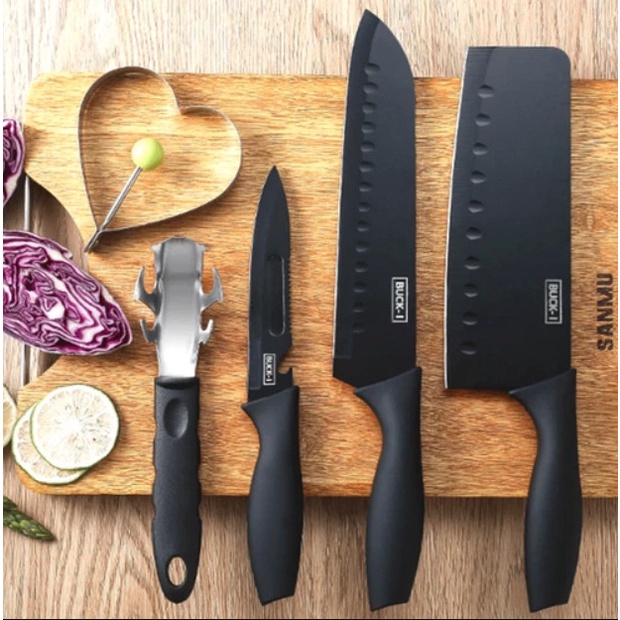 Bộ dao Buck-I sắc bén 5 món màu đen