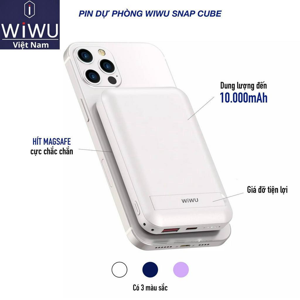 Pin Sạc dự phòng kiêm sạc ko dây cho Smart IPhone 14 Promax ,Chính hãng WIWU Snap Cube 10.000 mAh kèm kệ đỡ Siêu nhỏ gọn
