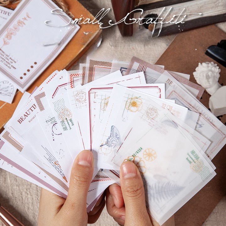 Giấy note ghi chú kiêm giấy nền vintage HD199-K75 xinh xắn 30 tờ trang trí sổ tay bullet journal scapbook mẫu ngẫu nhiên