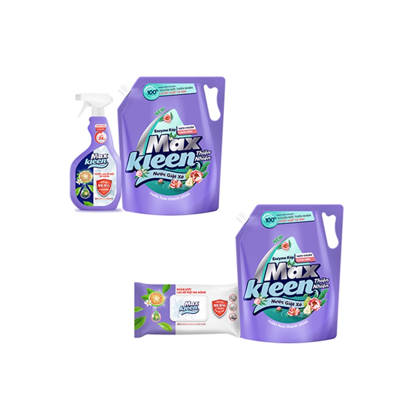 Combo Túi Nước Giặt Xả Maxkleen Thiên Nhiên 2.2kg + Combo Lau Đa Năng