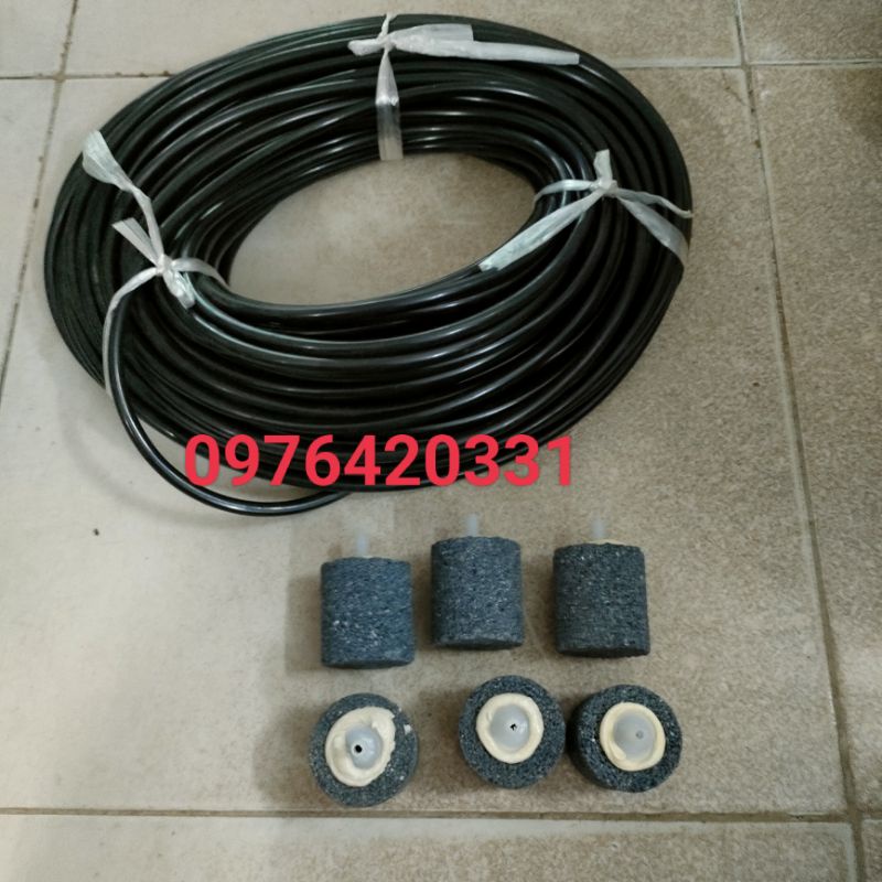 Máy Sủi Tạo Oxy Bể Cá,Tôm Chạy Ắc Quy 12V , Combo Máy Sủi 6quả 12m dây