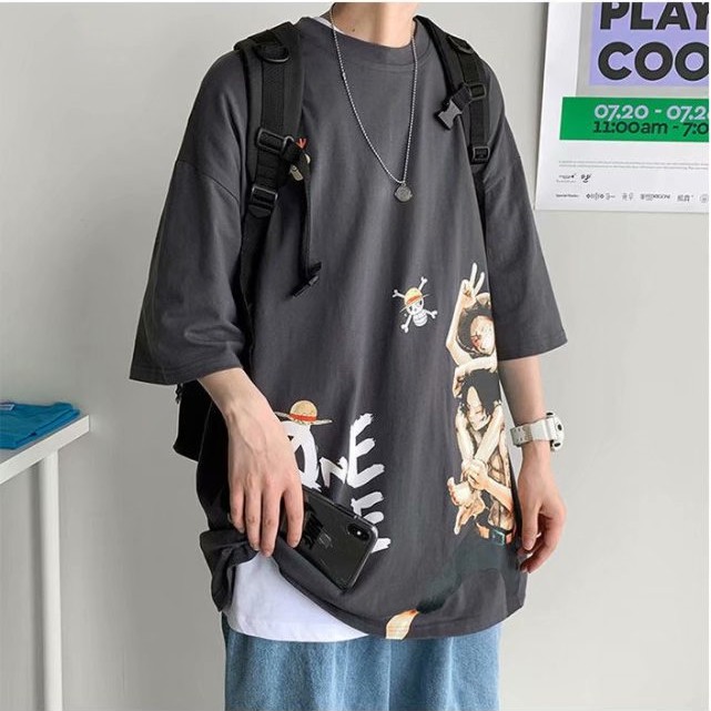 Áo Thun Tay Ngắn Cổ Tròn Dáng Rộng In Hình Luffy ace Thời Trang Đường Phố Dành Cho Nam size M-8XL