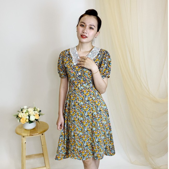 [Mã WASTMAY giảm 15% tối đa 30K đơn 150K] Đầm dáng xòe hoa nhí cổ ren Emvy - V33 | BigBuy360 - bigbuy360.vn