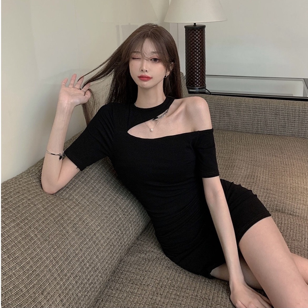 Đầm Dáng Chữ A Tay Ngắn Hở Vai Thiết Kế Kiểu Mới Thời Trang Mùa Hè Cho Nữ