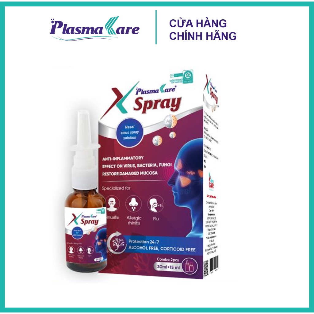 Combo 01 súc miệng họng PlasmaKare và 01 xịt mũi xoang PlasmaKare X-spray toàn diện cho cúm, VlÊM XOANG, VlÊM mũi dị ứng