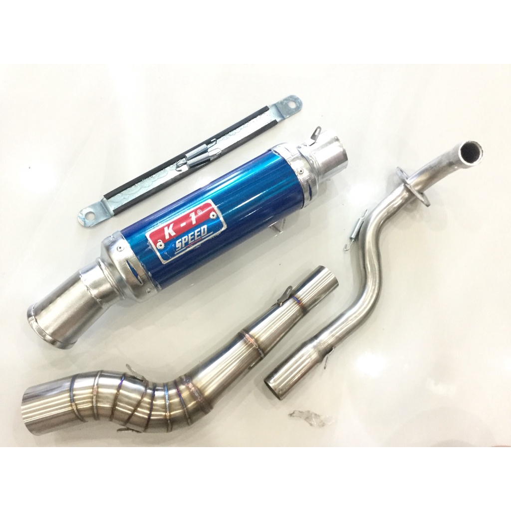 Bộ pô K1 XANH full cổ cong 2 KHÚC INOX 304 WAVE, SI, CUP, DREAM, EXCITER, WINER, SONIC, RAIDER FI, SATRIA, GSX