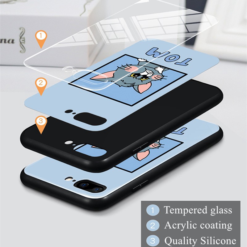 Ốp lưng silicone tráng kính cường lực hình tom /jerry cho Samsung S10 Plus S10e note 10 Pro Samsung s10 Lite Note 8 9