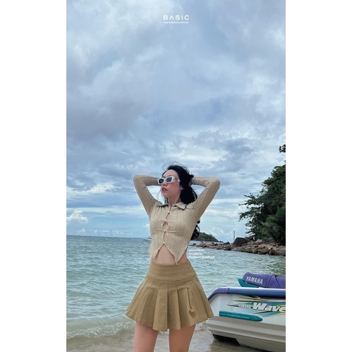 SET ÁO XỐP SƠ MI TÀ NHỌN NÚT + CHÂN VÁY XẾP LY