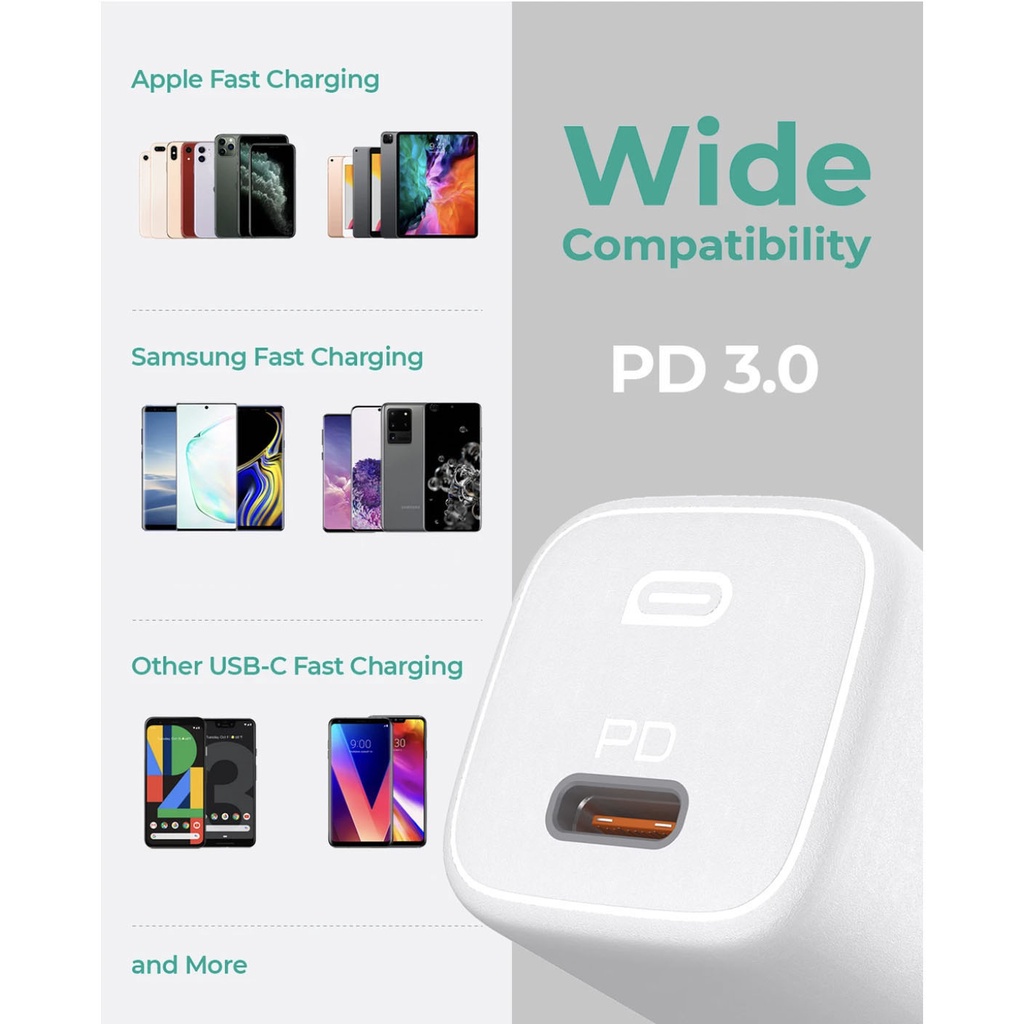 Củ Sạc Nhanh Aukey PA-B1 Pro 20W,PA-F3S 32W ,Cáp Sạc nhanh CB-CL3 Type-C to Lightning,Bảo Hành 18T