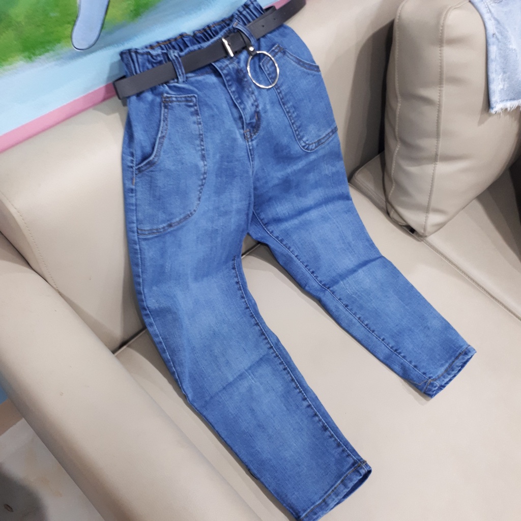 QUẦN BÒ JEAN BAGGY NỮ CẠP CHUN - MÀU XANH