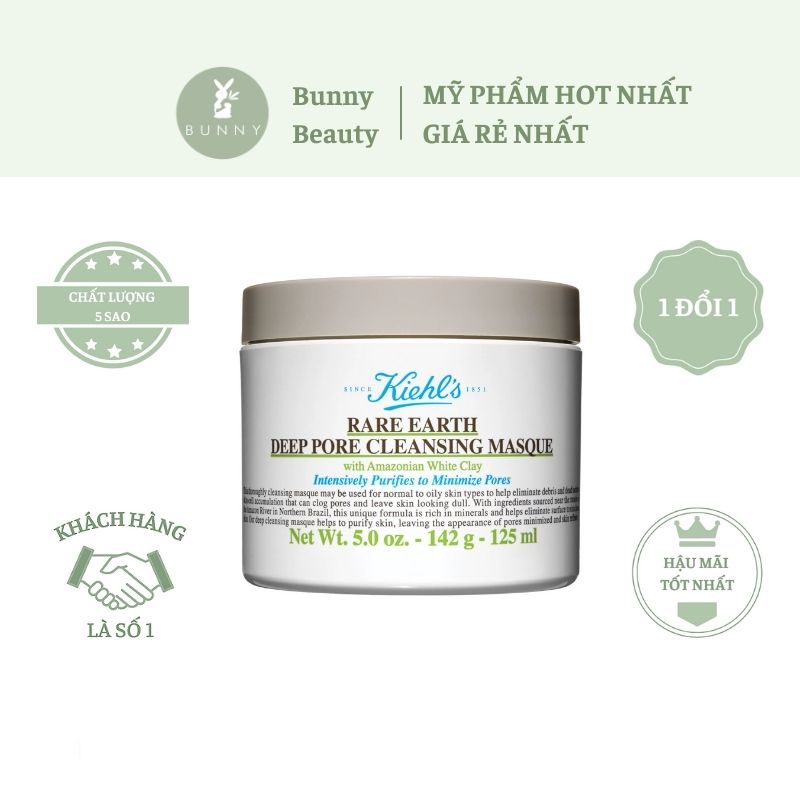 Mặt nạ đất sét Kiehl’s Rare Earth Deep Pore Cleansing Masque 125ml Bunny Beauty hàng đủ bill