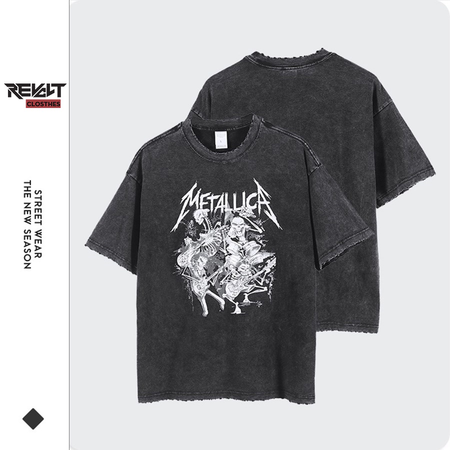 Áo thun nam form rộng RevoltClothes oversize phông unisex đẹp Metallica vintage loang màu Wash xám local brand T8851