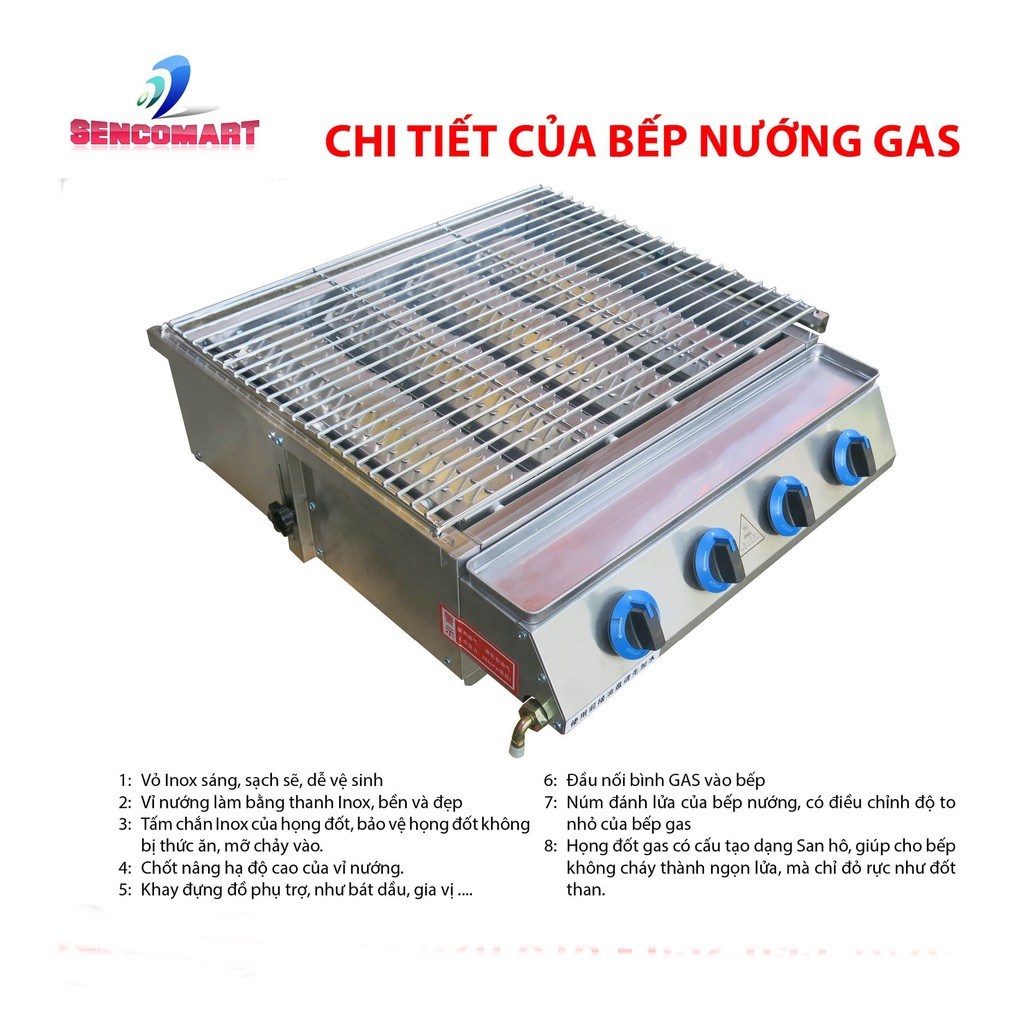 Địa chỉ mua bếp nướng đa năng chạy gas chất lượng tốt- Bếp nướng hàu 4 họng to không khói