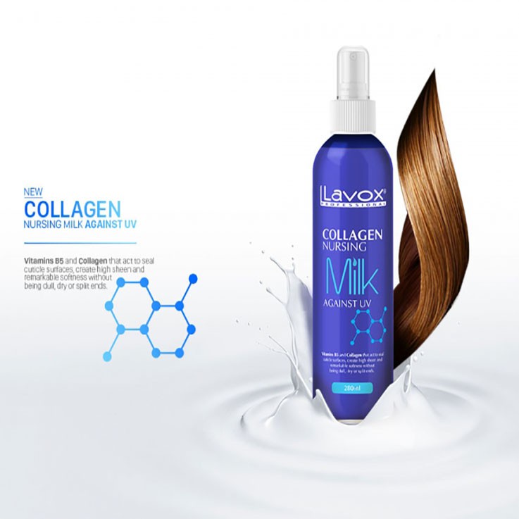Xịt Dưỡng Tóc 2 Lớp Collagen Chống Tia UV Siêu Bảo Vệ Tóc Lavox Collagen Nursing Milk Again UV 280ml