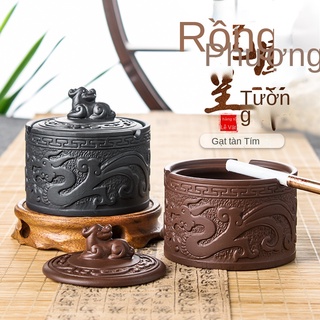 ◑∈Gạt tàn cát tím có nắp Longfeng Chengxiang gốm sứ nhỏ thời trang Gạt tàn sáng tạo cá tính phòng khách khách sạn Gạt tà