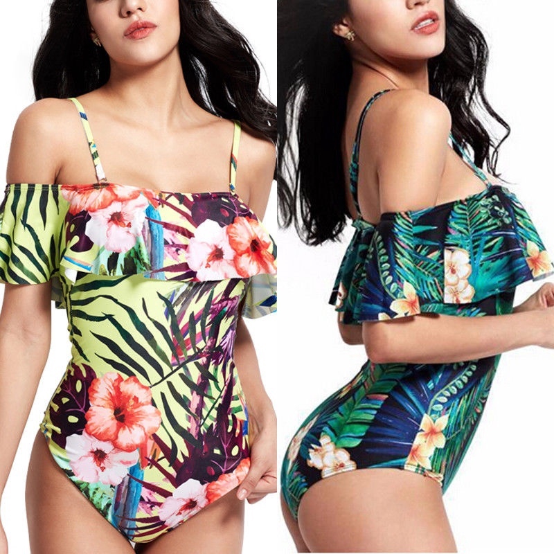 Bikini nâng ngực 1 mảnh họa tiết hoa lá trẻ trung cho nữ