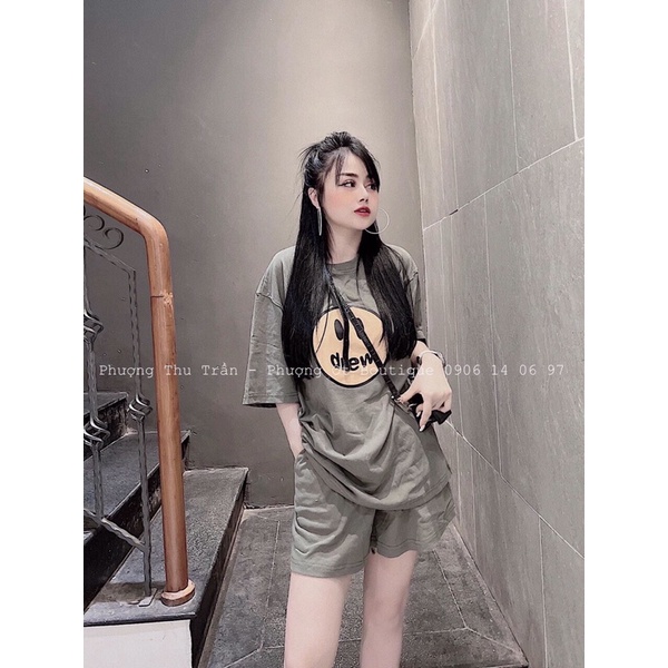 Set bộ thể thao mặt cười chữ drew vải thun mịn