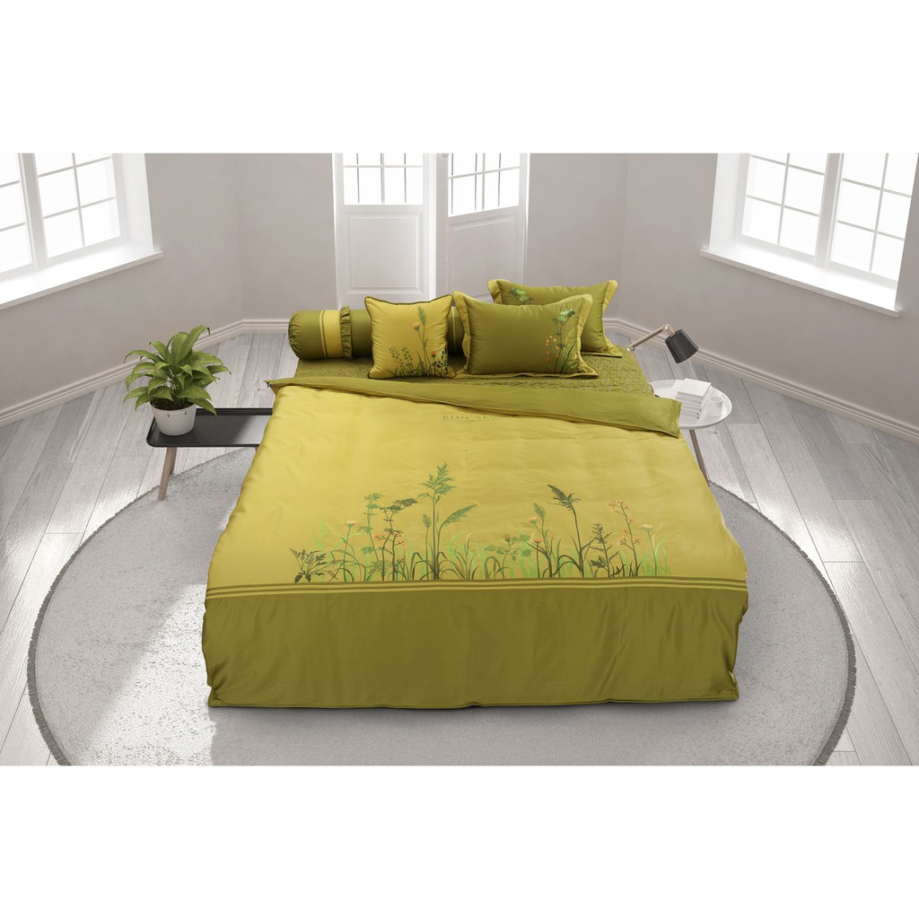 Bộ chăn ga gối phủ hanvico BS vải cotton đặc biệt thêu hoa cao cấp trả cửa hàng thanh lý hết