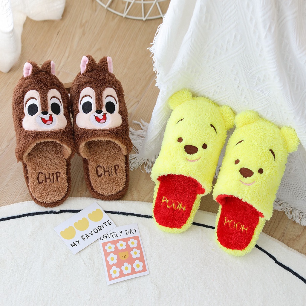 Dép Bông Đi Trong Nhà Hình Hoạt Hình Disney Winnie The Pooh Stitch Alien Chipmunks Quà Tặng Cho Bé Gái
