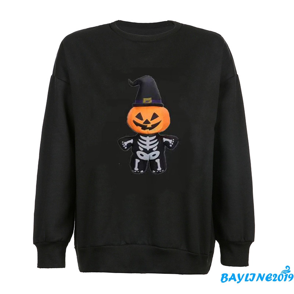 Áo Thun Nữ Tay Dài In Hình Bí Ngô / Đầu Lâu Cá Tính