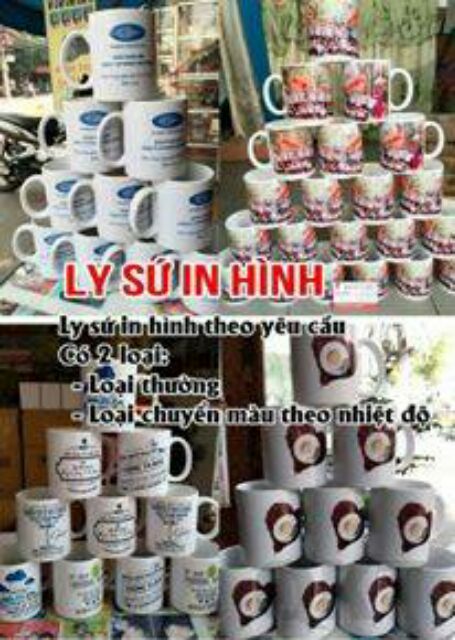 Ly sứ in hinh. Có 2 loai 1 là lúc nào cũng thấy 2 đổ nước ấm vào sẽ hiện lên