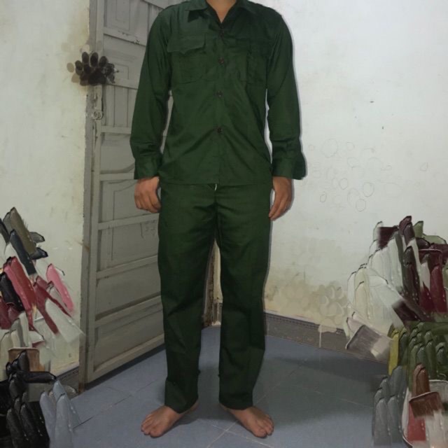 Quần Áo Bảo Hộ Lao Động Nam Nữ Màu Xanh Lính Vải Kaki Đẹp