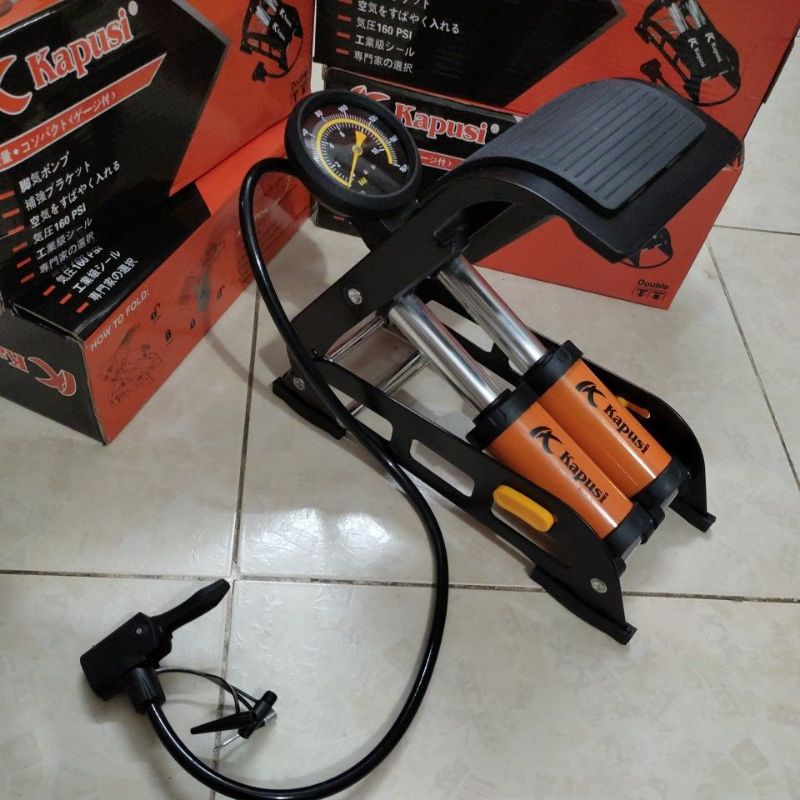 Bơm xe máy đạp chân Kapusi, ống bơm lốp ô tô 2 xilanh